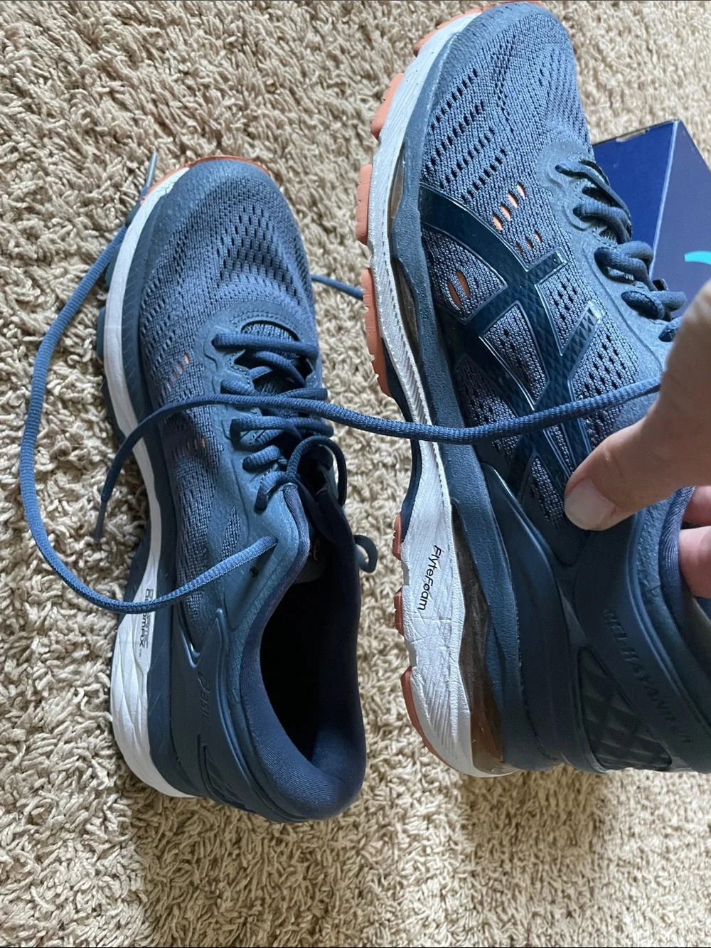 Asics Smoke Blue Gel Kayano 24 Athletic Running Shoes with Cantaloupe Accents